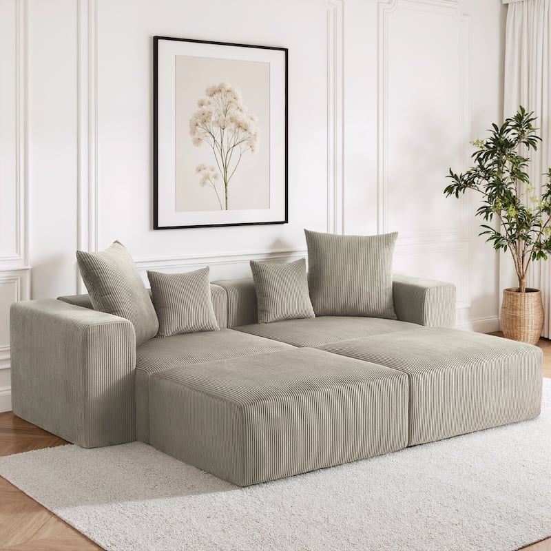 Corduroy Upholstered Modular Sectional Sofa with Ottoman