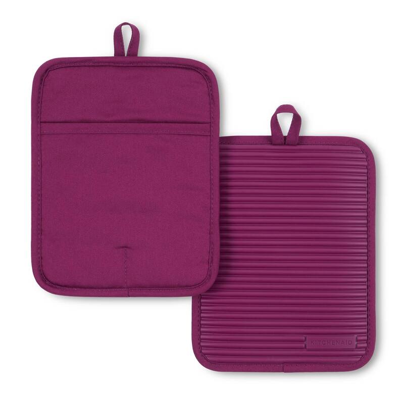 KitchenAid Ribbed Soft Silicone Pot Holder 2-Pack Set, 7"x9" - Beet