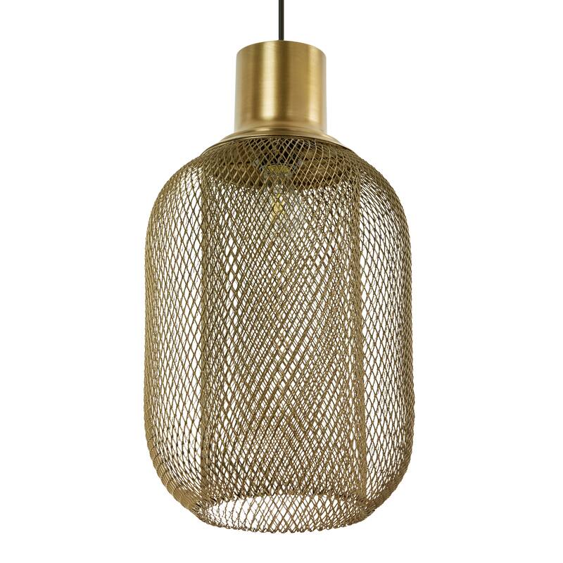 River of Goods Gold Metal Mesh Cylinder 12-Inch Pendant Light with Adjustable Hanging Cord - 12'' x 12'' x 80''
