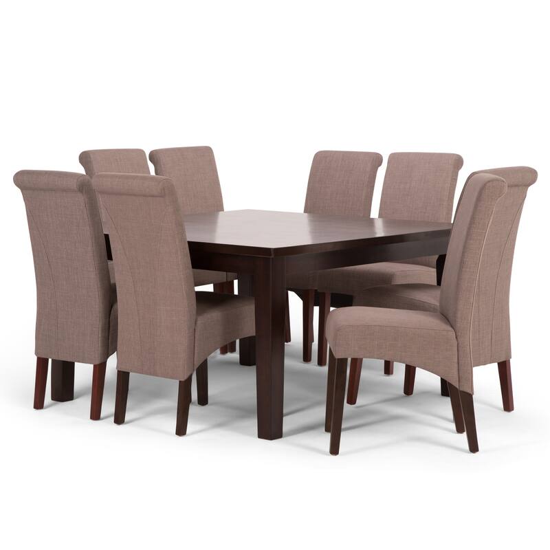 WYNDENHALL Franklin Transitional 9 Pc Dining Set with 6 Upholstered Dining Chairs and 54 inch Wide Table