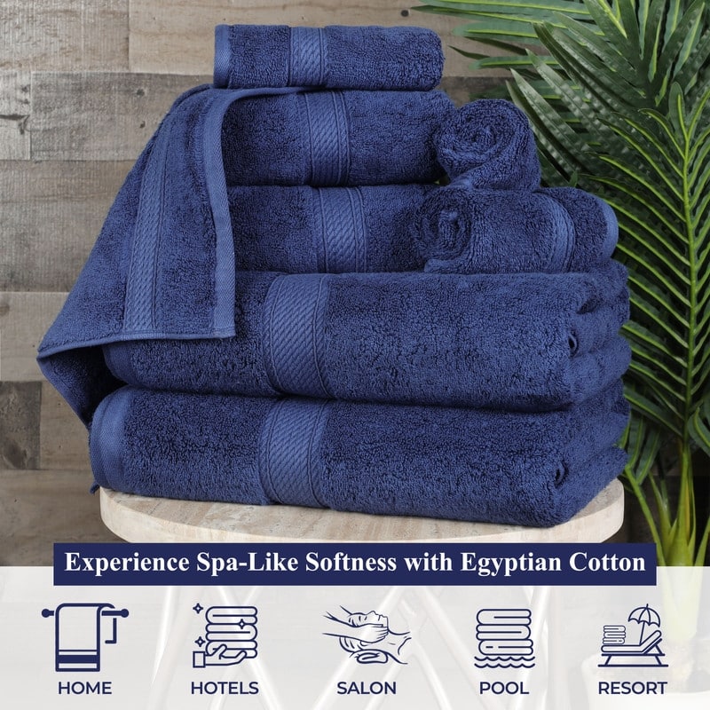 Superior Egyptian Cotton 8 Piece Towel Set Ultra Plush & Absorbent Bath, Hand & Face Towels, Heavyweight Spa Quality