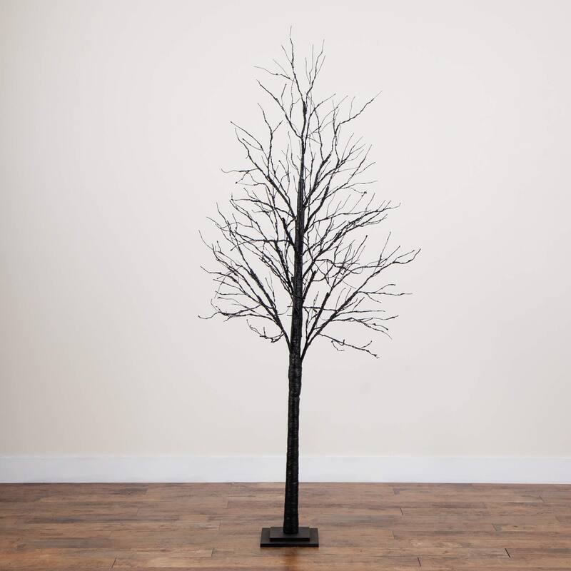 7-ft Pre-Lit Halloween Black Twig Artificial Tree with 390 Lights