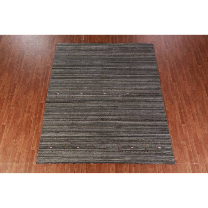 Hand Knotted Oriental 100% Wool Carpet Tribal Tribal Greys & Charcoal Gabbeh Area Rug - 9' 9'' X 8' 2''