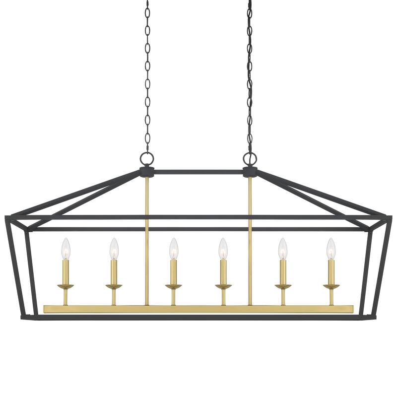 49 in. Modern Farmhouse 6-light Black/ Gold Rectangle Linear Chandelier with UL Certified - 49 inches