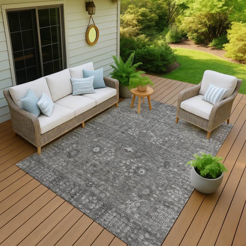 Machine Washable Indoor/ Outdoor Traditional Classic Chantille Rug - Pewter - 5' x 7'6"