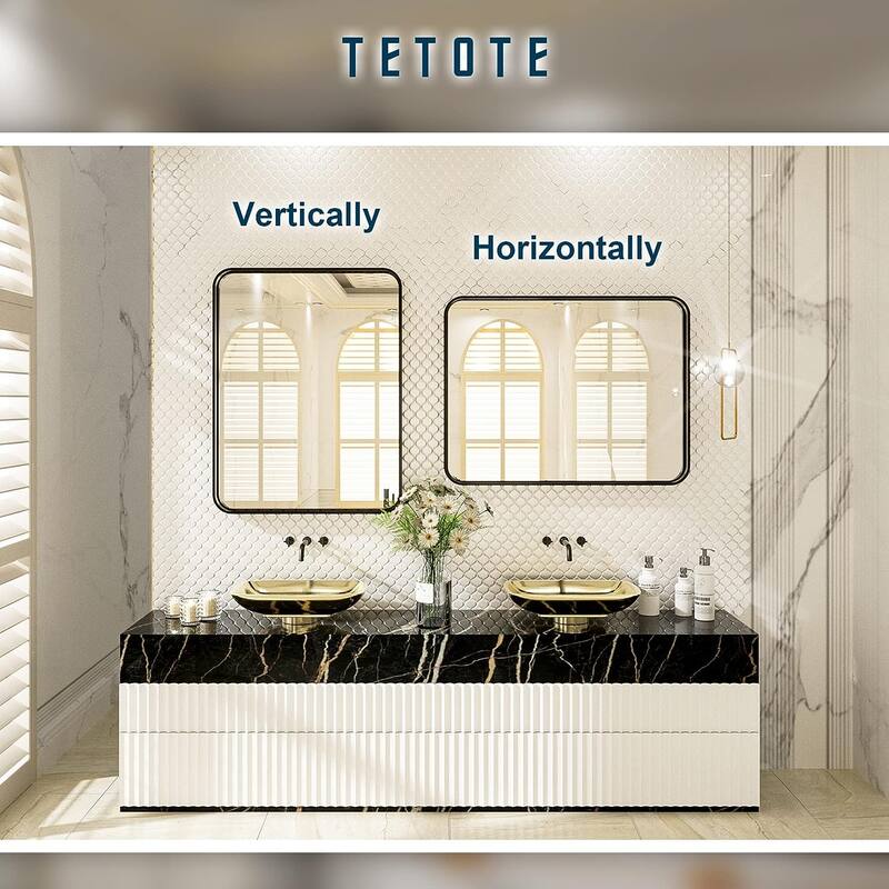 TETOTE Bathroom Vanity Mirror Modern Metal Frame Wall Mounted
