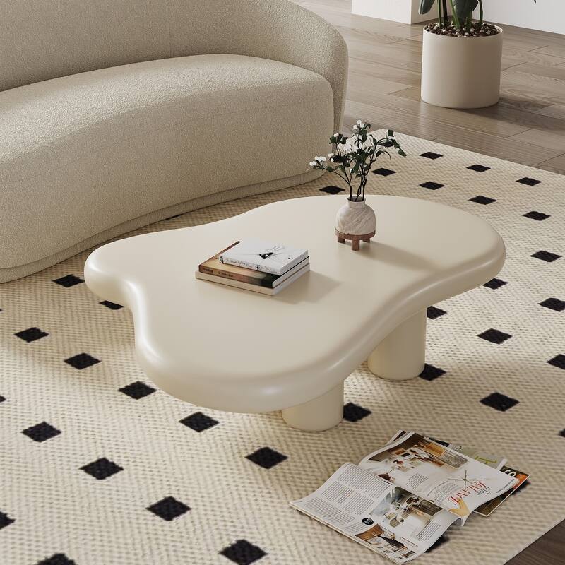 48.5 In Fiberglass Tabletop Modern Cloudy Shape End Table - Beige - Glass