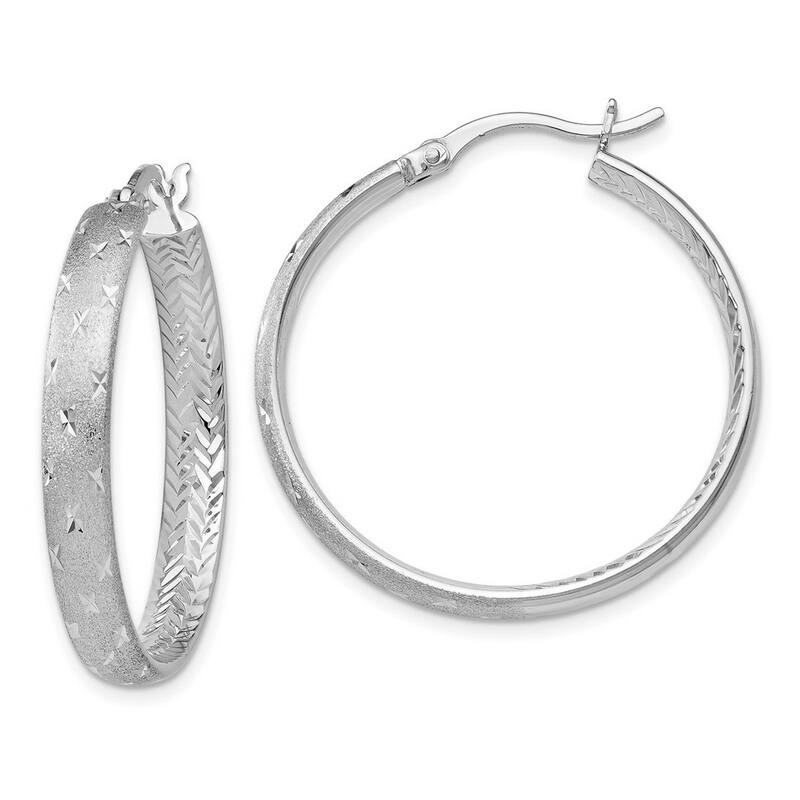 Curata 925 Sterling Silver Rhodium 31x1.96mm In Out Sparkle Cut Hoop Earrings