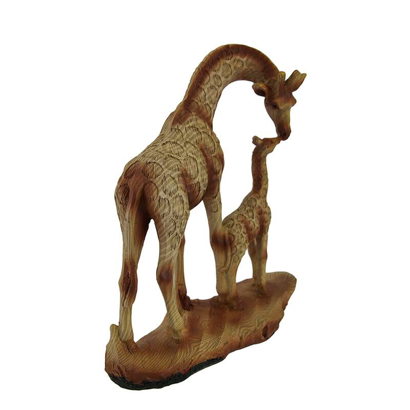 A Mother's Love Giraffe And Calf Wood Finish Statue - 7 X 6.5 X 2.25 inches