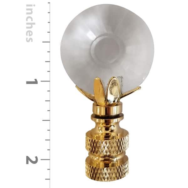 dimension image slide 2 of 3, Royal Designs Sun Cut Round Lamp Finial, Clear Faceted Crystal - Polished Brass Base