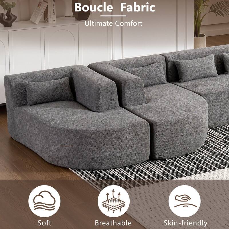 Convertible Sectional Sofa with 2 Curved Chaise Lounges, 143.7" Upholstered Sofa Free-combined Sofa Couch with 5 Back Pillows