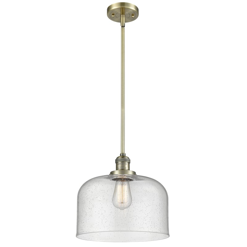 Innovations Lighting Franklin Restoration Bell - 1 Light 12" Stem Hung Mini Pendant - Antique Brass/Seedy