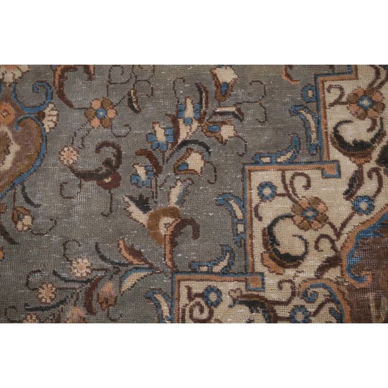 Gray Distressed Tabriz Vintage Persian Area Rug Handmade Wool Carpet - 7'7" x 11'2"