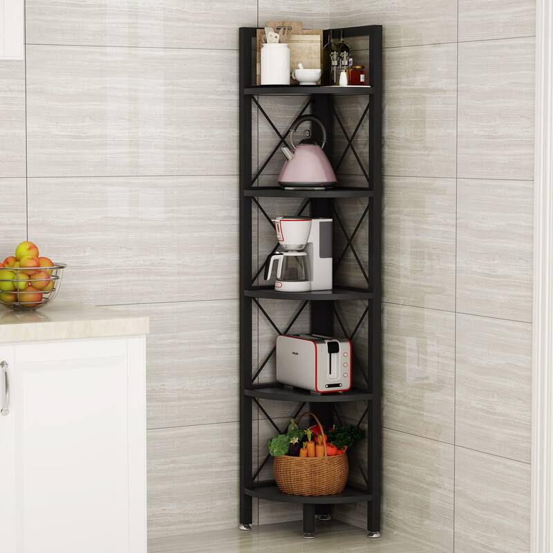 5-Tier Corner Shelves, 5 Shelf Corner Bookshelf and Bookcase