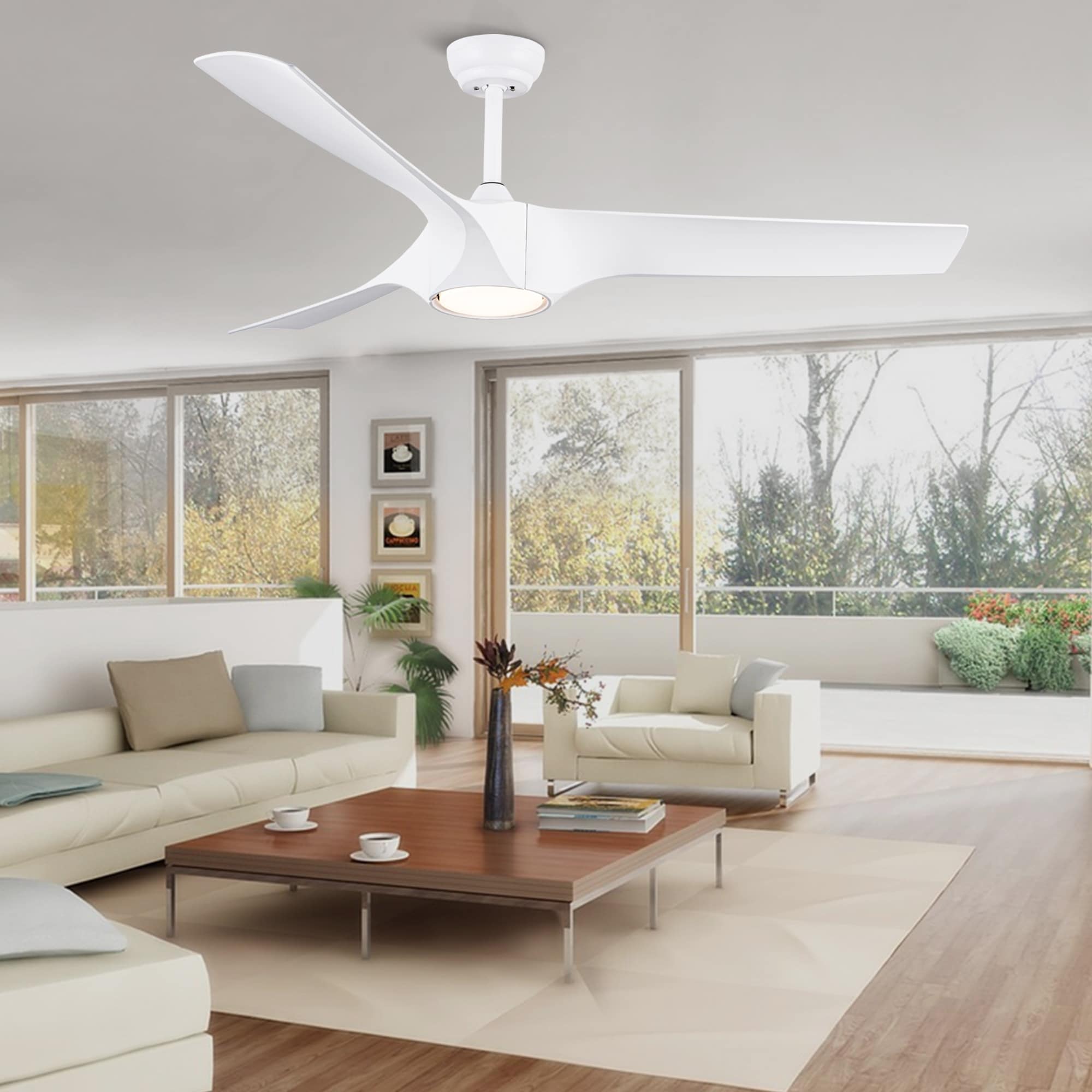 Sofucor 48/52/60 Inch Solid Wood Ceiling Fan with Light and Remote, Reverse Functions, Integrated Light Optional