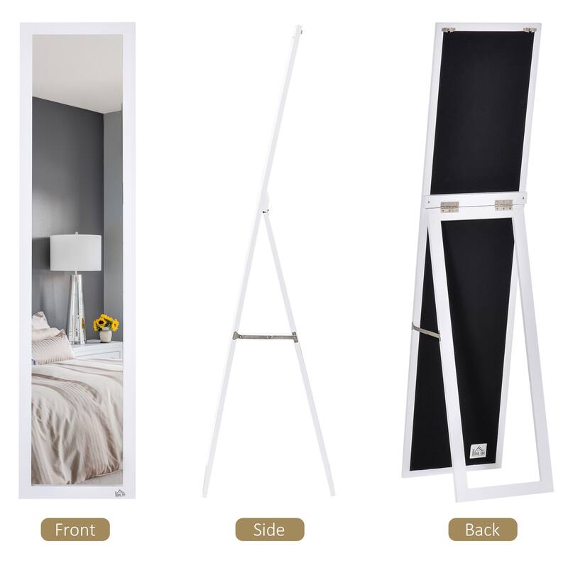 White MDF Full-Length Dressing Mirror, Freestanding or Wall-Mounted - 14.5" W x 14.5" D x 60.75" H