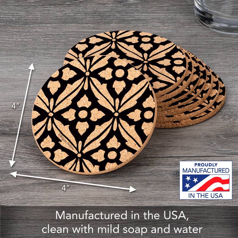 Museum Ebony 4 Pack Absorbent Cork Coaster Made in The USA 4" Round
