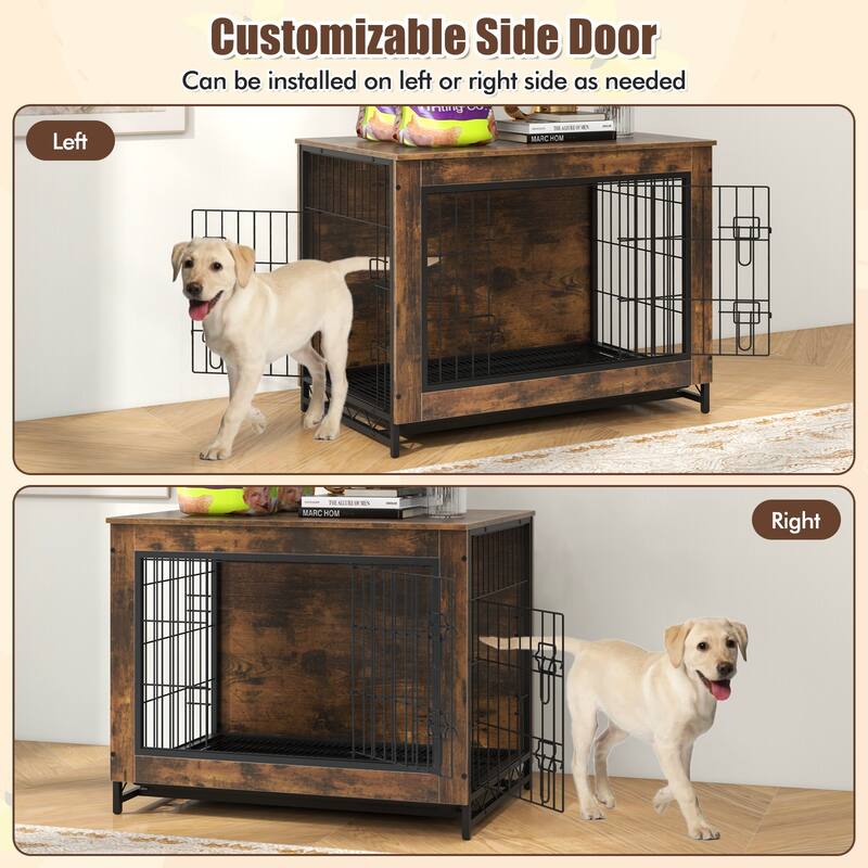 Dog Crate Furniture with Double Lockable Doors and Easy Clean Tray