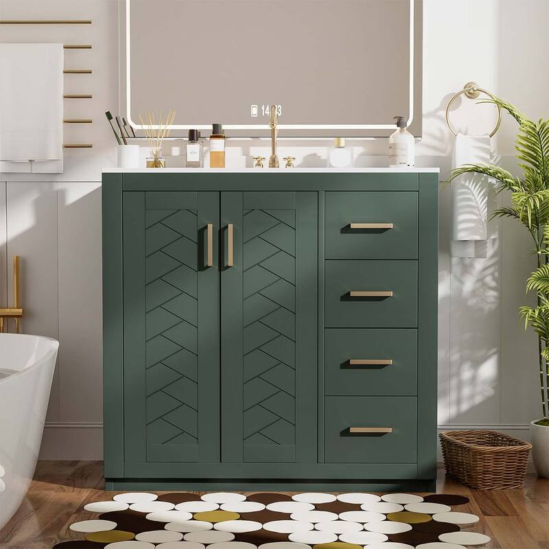 Freestanding Vanity Set with 3 Drawers& Soft Closing Doors - Green