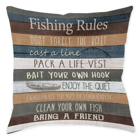 Laural Home Fishing Rules 17" x 18" Woven Decorative Pillow