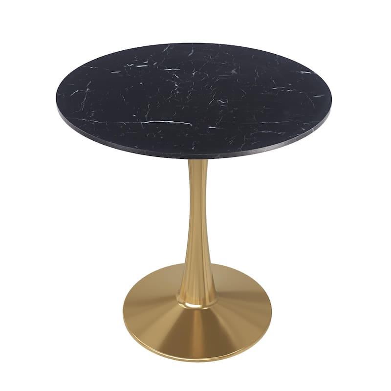 Bristol 31-inch Round Dining Table, Gold Pedestal Base Kitchen Table, Easy-Clean Scratch Resistant Surface, Floor Protectors - MDF - Marbled Black