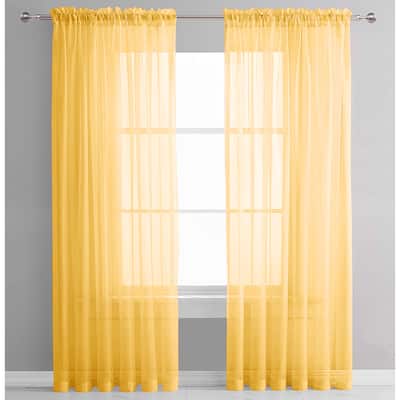 Yellow Sheer Window Rod Pocket Curtain Set (2 Panels) - 55" x 84"