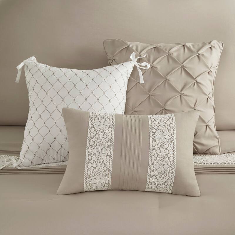 Madison Park Marla 7 Piece Lace Trim Comforter Set with Throw Pillows