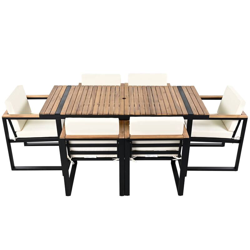Modern 7 Pieces Outdoor Dining Set with Removable Cushions, Patio Dining Table and Chair Set for Patio, Backyard 7 Pack