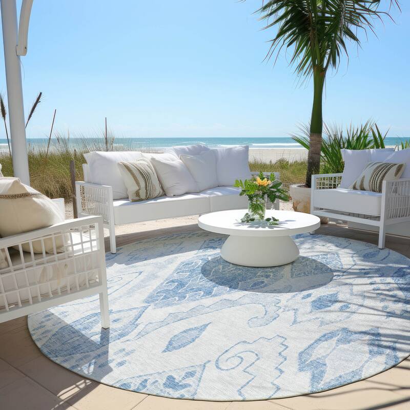 Machine Washable Indoor/ Outdoor Chantille Global Boho Rug - Blue - 8' x 8'