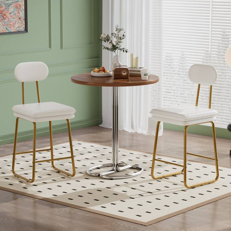 VECELO PU Leather Dining Chairs Set of 2/4/6 Modern Kitchen Island Stools with Backrest & Footrest Counter Height Bar Stools - Set of 2 - White