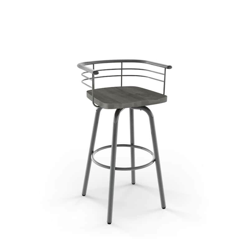 Amisco Brisk Swivel Counter Stool with Distressed Wood Seat - Light Grey Distressed Wood / Glossy Grey Metal