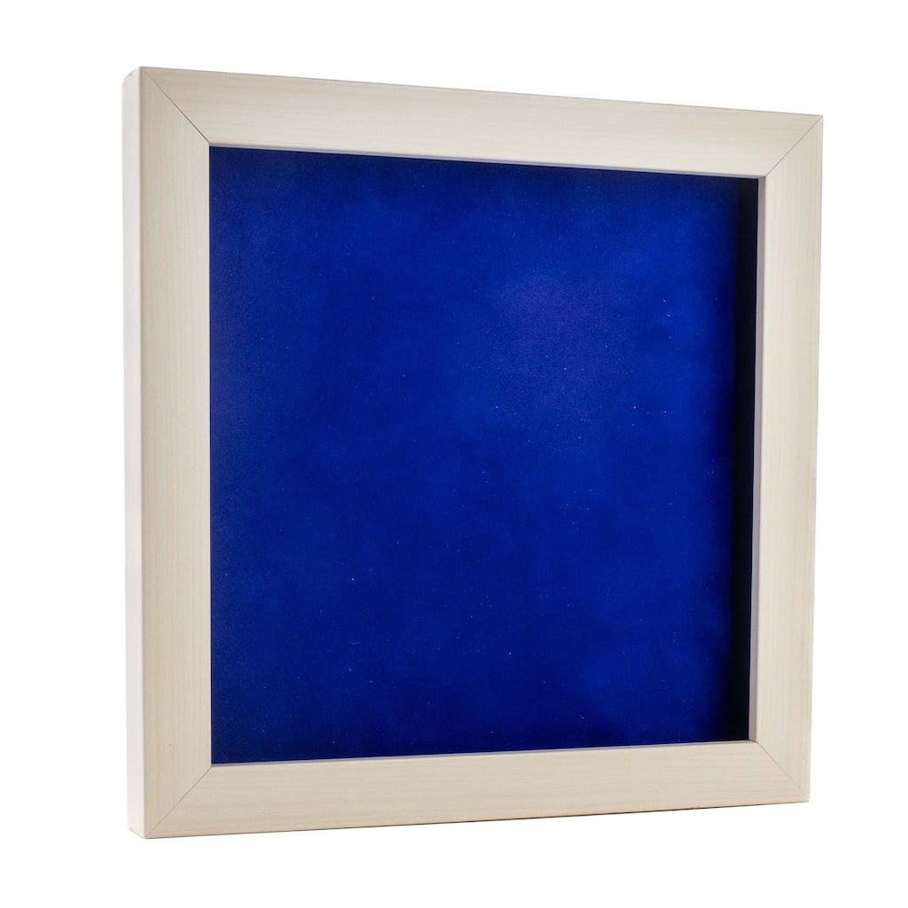 20x20 Shadow Box Frame White Washed Wood | With a 3/4" Usable Display Depth | Includes a Royal Blue Real Suede Texture Acid-Free