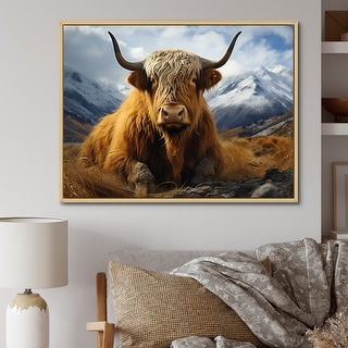 Designart quot Brown Yaks In Montain I quot Yaks Framed Wall Art Prints Bed