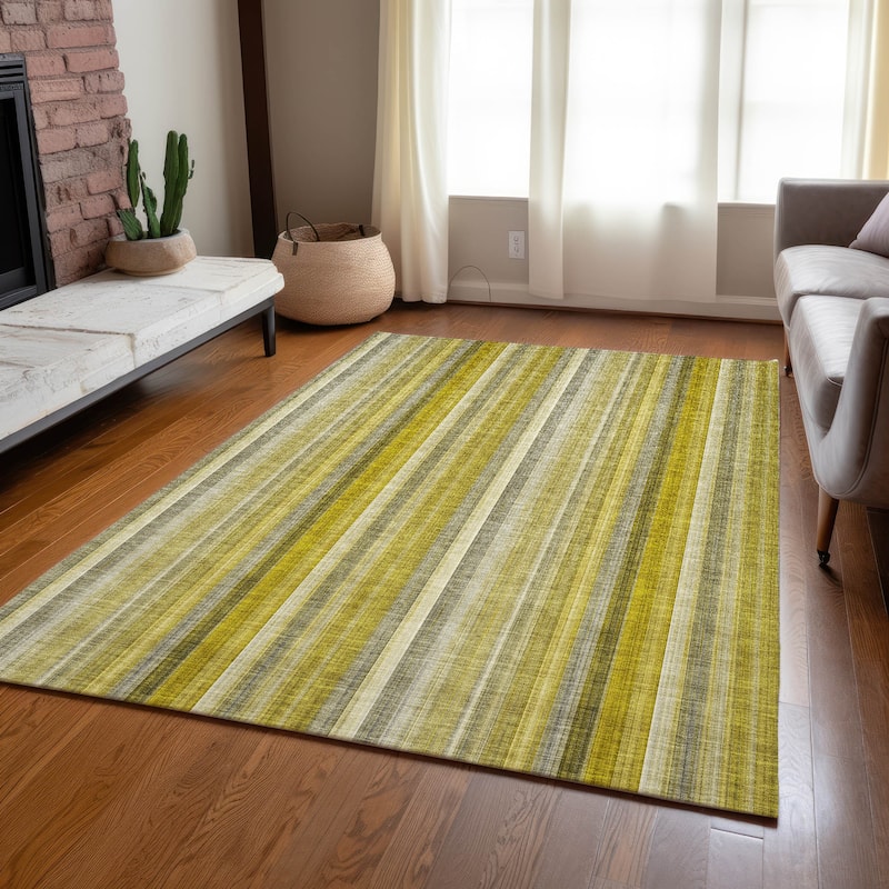 Machine Washable Indoor/ Outdoor Striped Chantille Rug