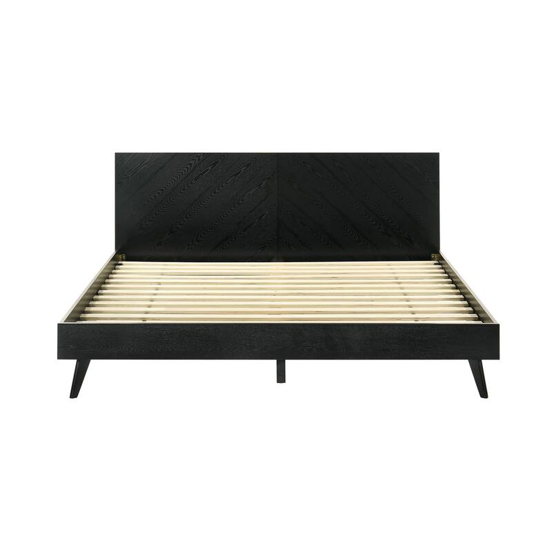 Saly King Platform Bed Frame, Tapered Legs, Diagonal Grain Finish, Black