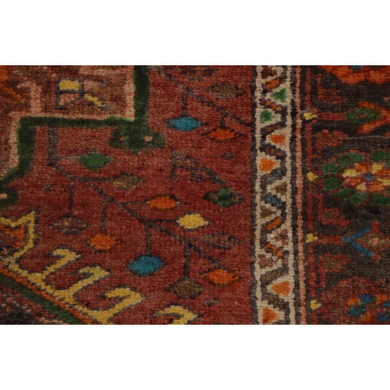 Hand Knotted Oriental 100% Wool Carpet Traditional Geometric Oranges & Rust Heriz Runner Rug - 10' 7'' X 3' 1''