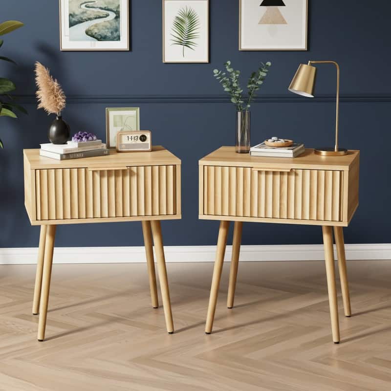 18.9"W Nightstand, Particleboard & MDF, Melamine & Vacuum Forming, 1 Drawer, High Leg