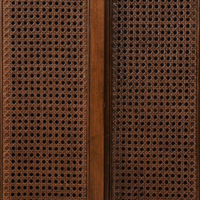 Rustic Rattan Sideboard Buffet Storage Cabinet Walnut Entry Side Cabinet