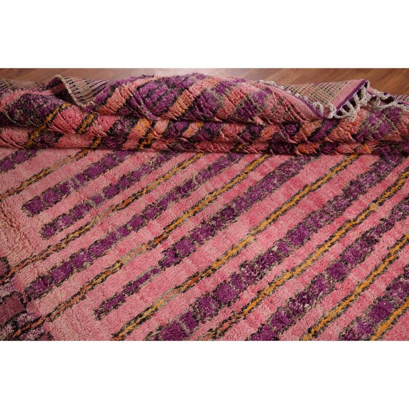 Plush Moroccan Oriental Area Rug Hand-Knotted Pink Wool Carpet - 8'2" x 10'9"