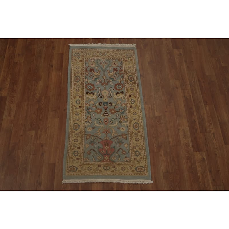 Hand Knotted Oriental 100% Wool Carpet Traditional Floral Navy Blue & Blues Ziegler Area Rug - 4' 0'' X 2' 0''