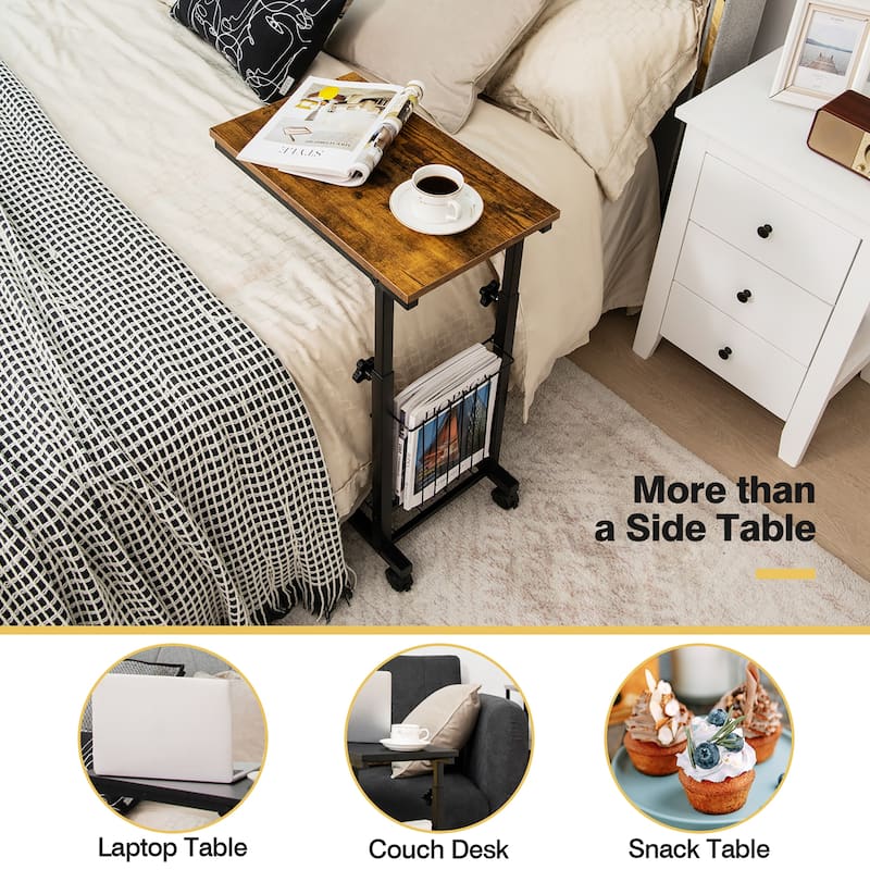 Costway C-shape Sofa End Side Table Compact Snack Table for Living - 20'' x 12'' x 23''-31.5''