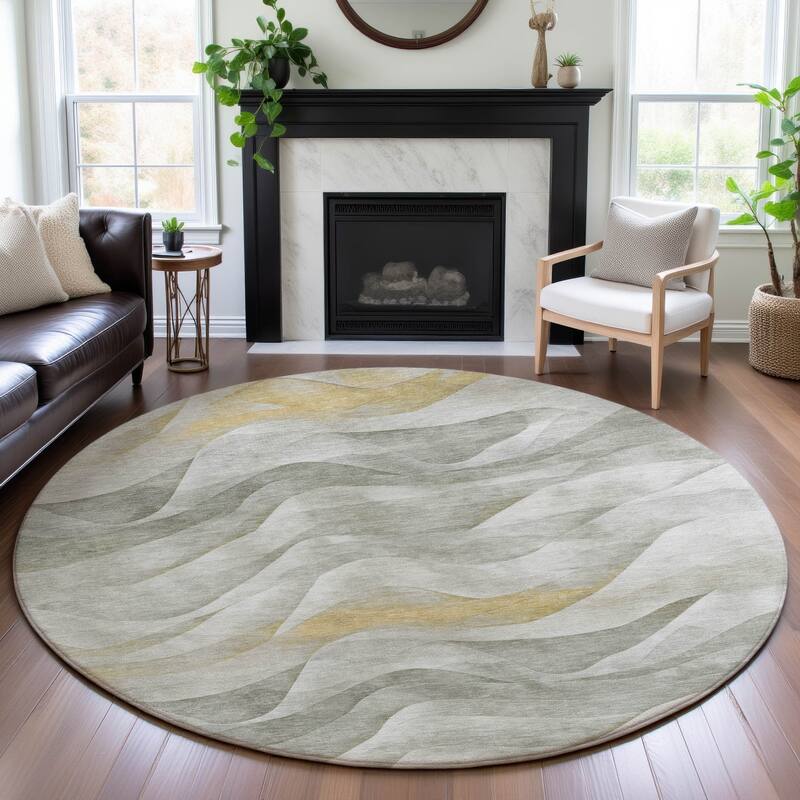 Premium Washable Super Soft Modern Waves Mayfield Rug - Silver - 8' x 8'