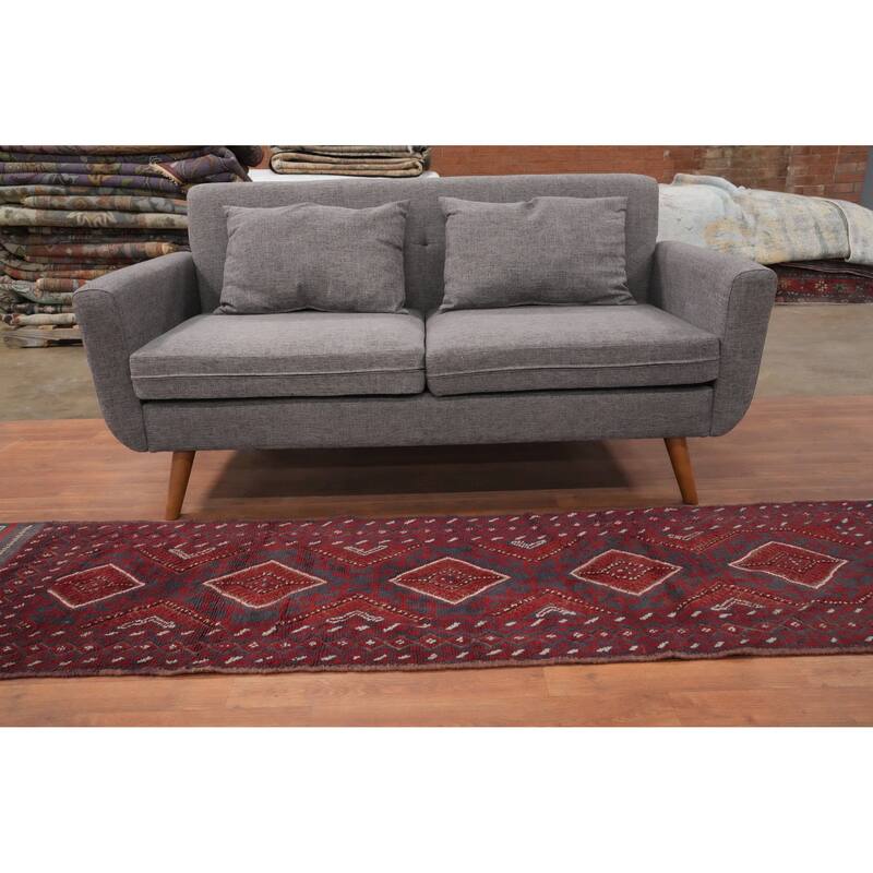Hand Knotted Oriental 100% Wool Carpet Traditional Tribal Red Balouch Runner Rug - 8' 4'' X 2' 1''