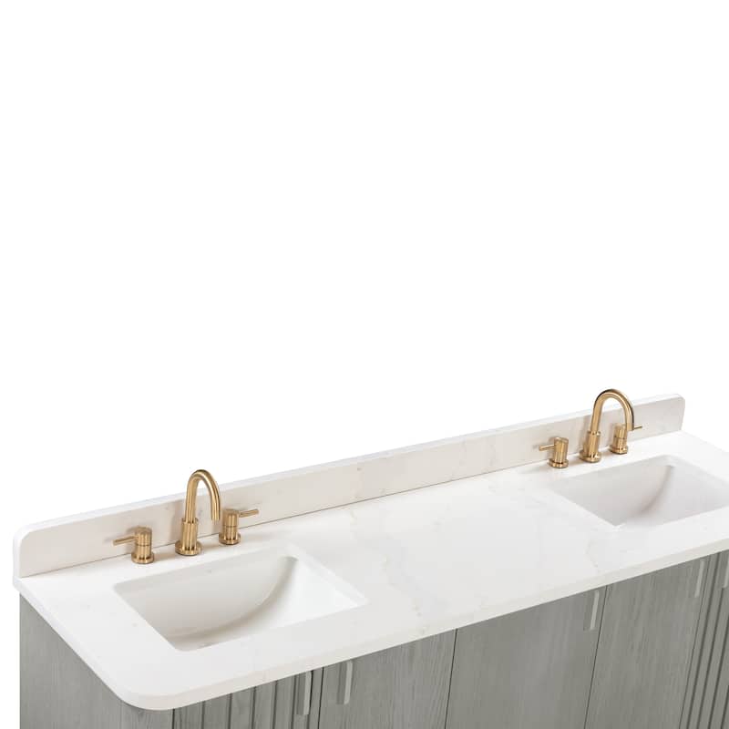 Avanity Blakely 73 in. Vanity Combo in Gray Oak finish with Calacatta Quartz Top