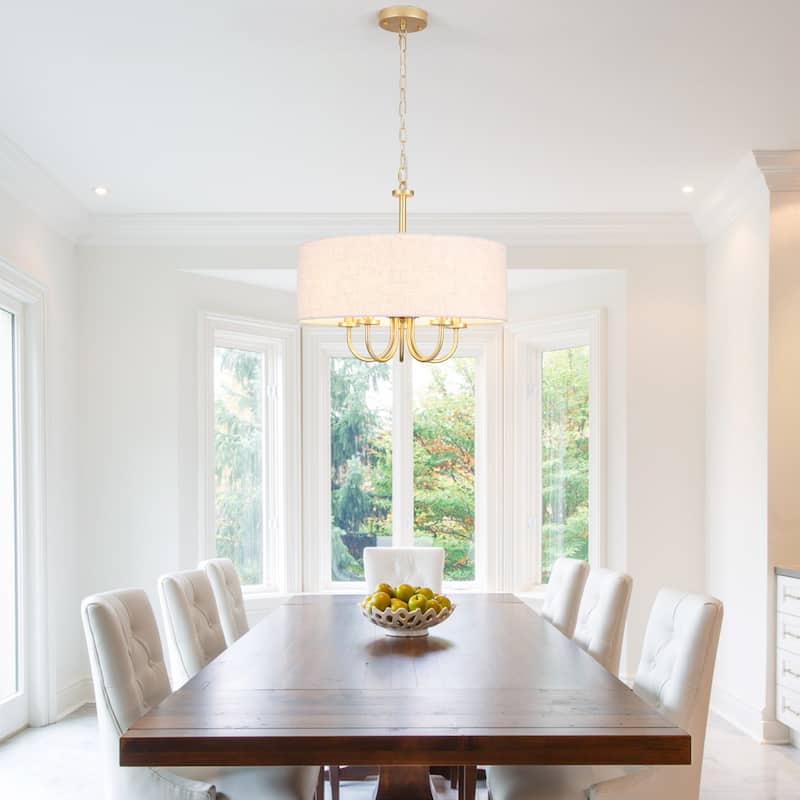 Modern Farmhouse Drum 5-Light Transitional Chandelier, Classic Semi Flush Mount Chandelier for Dining room - W19.09"x H15.19" - Spray Gold