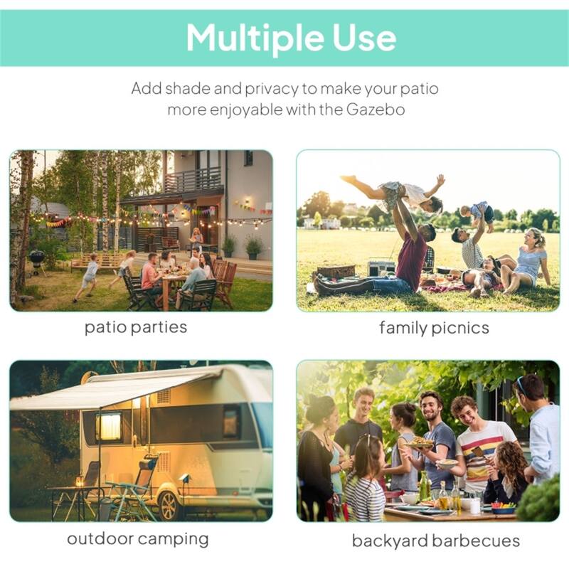 Brown Outdoor Patio Gazebo Awning with UV Water Resistant Canopy and Steel Frame Included Stakes - 9.8' L x 8.2' W x 6.6'-8.2' H