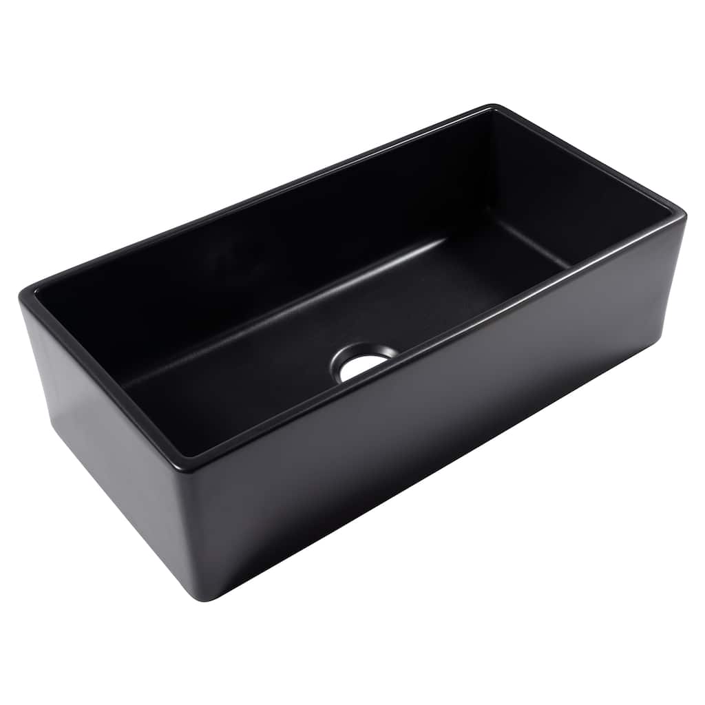 Austen Matte Black Fireclay 36" Single Bowl Farmhouse Apron Front Undermount Kitchen Sink and Drain