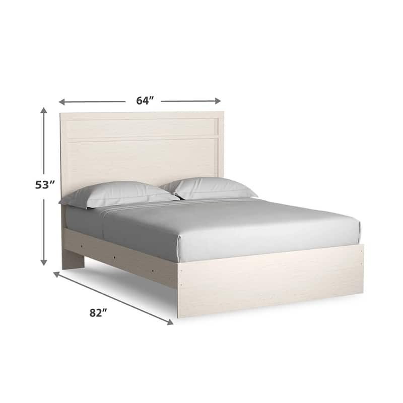 Tely Queen Size Bed w Plank Panel Headboard, Modern Farmhouse White