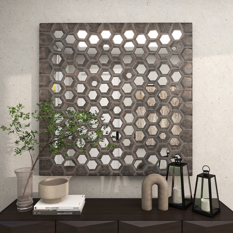 Gray Wooden Handmade Inspired Coral Home Wall Decor with Mirror Backing