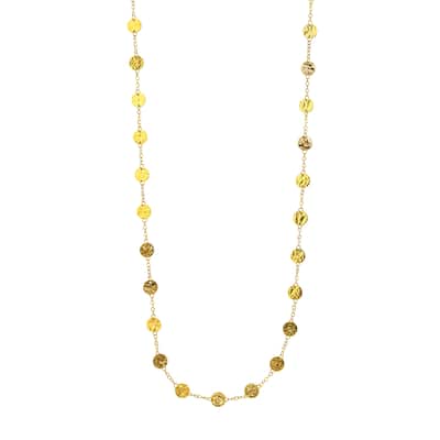 Marquee Jewels 14K Solid Yellow Gold Long Chain Necklace with Hammered Discs
